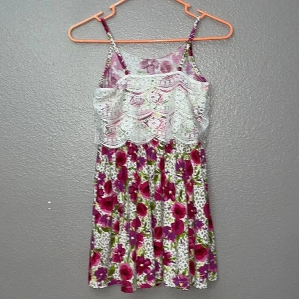 The Children’s Place Lace Top Floral Dress Spaghetti Strap Animal Print 10/12 L